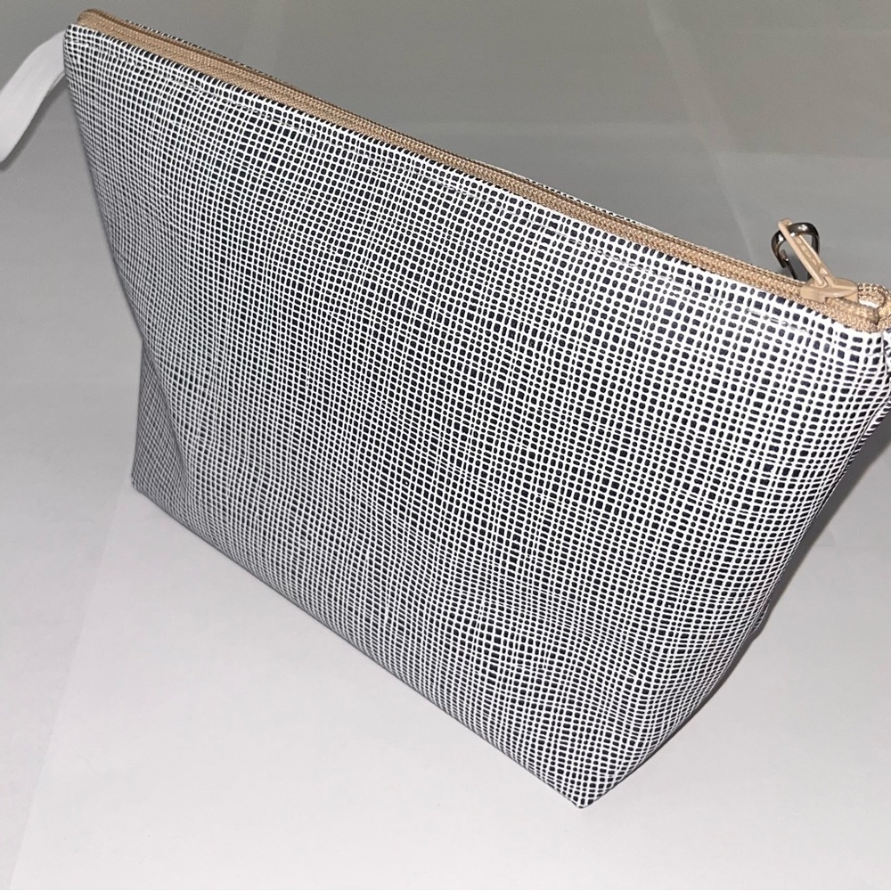 Chic White and Tan Grid Pattern Pouch